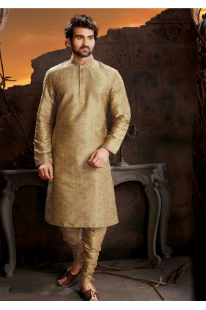 Dark Golden Color Silk Kurta Set